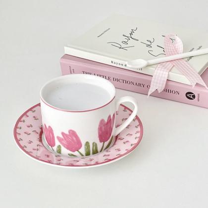 Tulip Design Korean Ins Style Pink Tulip Coffee..