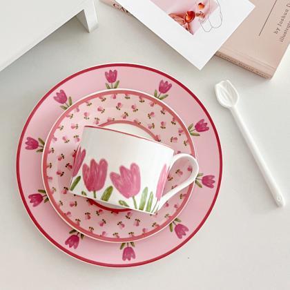 Tulip Design Korean Ins Style Pink Tulip Coffee..