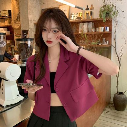 Korean Style Cropped Blazers Women 2023 Summer..