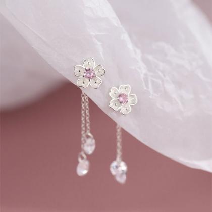 925 Sterling Silver Tassel Chain Cherry Blossoms..