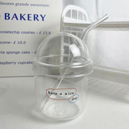 Ins Glass Straw Cup Korean Style Letter Printed..