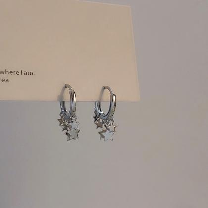 Small Star Hoop Earrings Cute Silver Color Tassel..