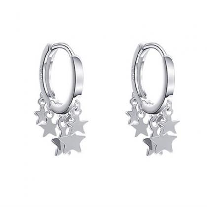 Small Star Hoop Earrings Cute Silver Color Tassel..