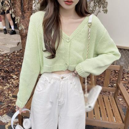 Y2k Women Cardigan Sweater Knitted Cropped Korean..