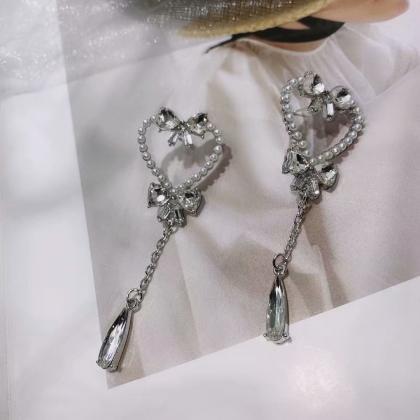 Vintage Imitation Pearl Love Bow Earrings For..