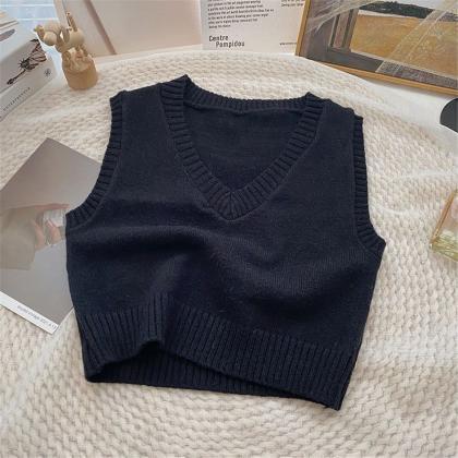 Sweater Vests Women Classic Cropped Minimalist..
