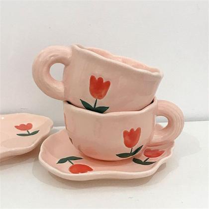 Korean Ins Style Pink Girl Heart Tulip Coffee Cup..