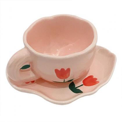 Korean Ins Style Pink Girl Heart Tulip Coffee Cup..