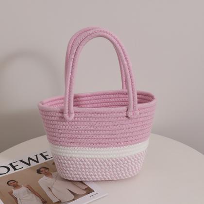 Pink Cotton Woven Bag Women's..