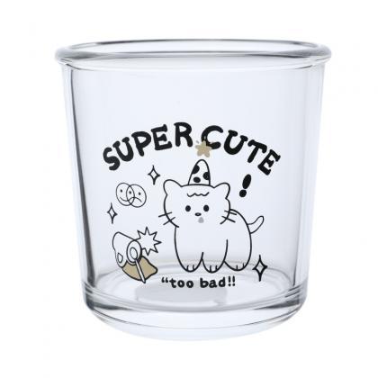 Cute Glass Birthday Cat Cup Yogurt Coffee Cup..