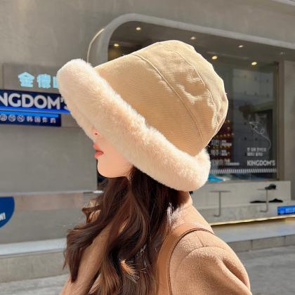 Soft Thickened Plush Winter Bucket Hat Fashion..