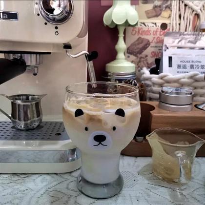 Korean Style Bear Print Transparent Glass Cup..