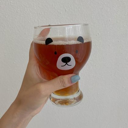 Korean Style Bear Print Transparent Glass Cup..