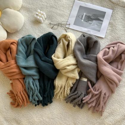 Winter Scarf Korean Pure Color Thickening Warm..