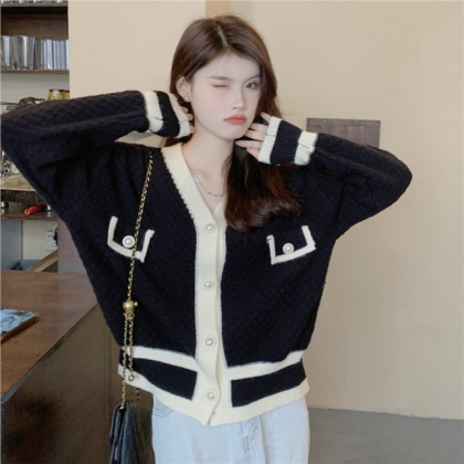 Korean Fashion Chic Vintage Sweater Retro Casual..