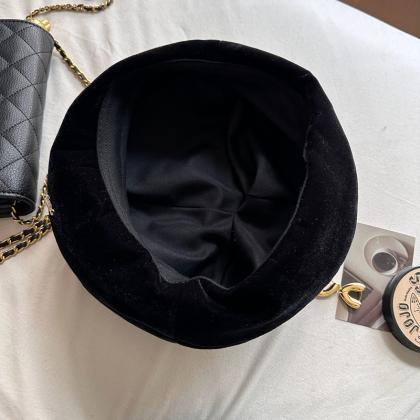 Autumn Black Velvet Berets Caps For Women Luxury..