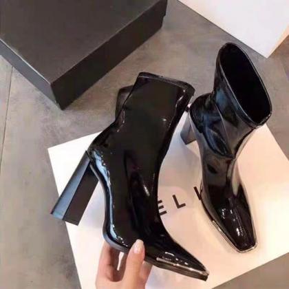 Metal Square Toe Ankle Boots For Women Fashion..