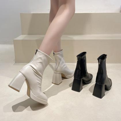 Shoes White Ankle Boots Zipper Chelsea Boots-women..