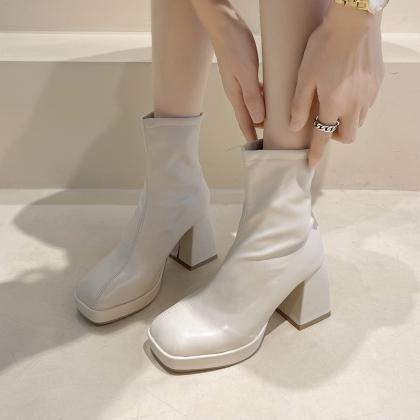 Shoes White Ankle Boots Zipper Chelsea Boots-women..