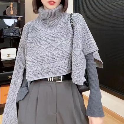Winter Knitted Ponchos Capes Women Solid Irregular..