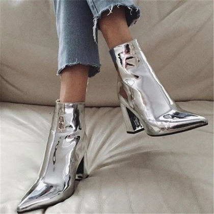 Fashion Gold Silver Patent Leather Women Ankle..