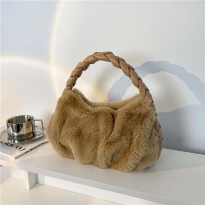 Handbag Women High Quality Mink Hair Hand Woven..