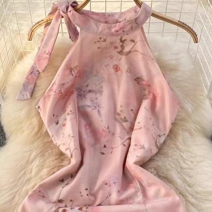 Fashion Dress,halter Neck Dress,pink Dress,floral..