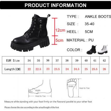 White Black Platform Combat Boots Women Fashion..