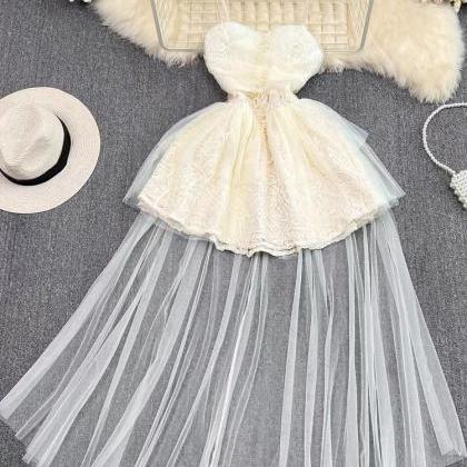 Cute Dress,spaghetti Strap Dress,beige Dress,lace..