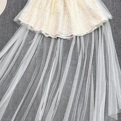 Cute Dress,spaghetti Strap Dress,beige Dress,lace..