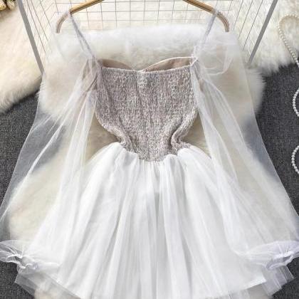 Cute Dress,spaghetti Strap Dress,white Dress,long..