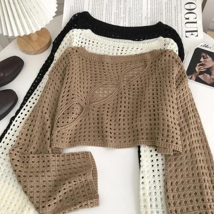 Sexy Hollow Out Knit Cropped Tops Women Y2k Grunge..