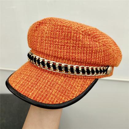 Military Chain Berets Hats For Women Spring Flat..