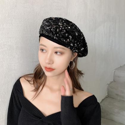 Sequin Fashion Retro Beret Sequin Spring And..