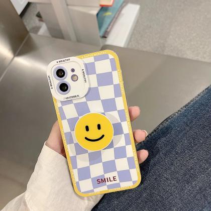 Ins Korean Lattice Lovely Smile Bracket Phone Case..