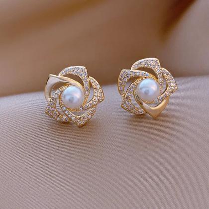 Korean Exquisite Pearl Flower Stud Earrings For..