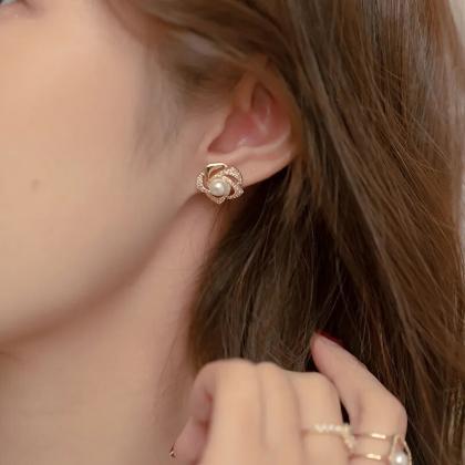 Korean Exquisite Pearl Flower Stud Earrings For..