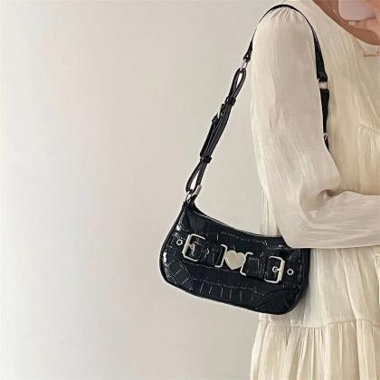 Y2k Women Korean Fashion Vintage Pu Black Hand Bag..