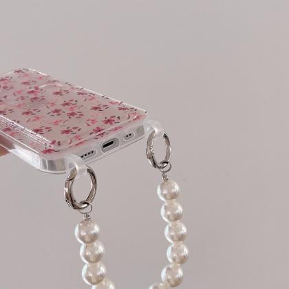 Korean Style Cute Flowers Pearls Wrist Chain Case..