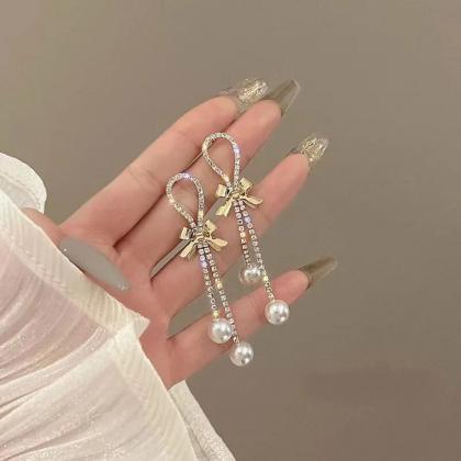 Korean Fashion Atmosphere Bow Pearl Earrings For..