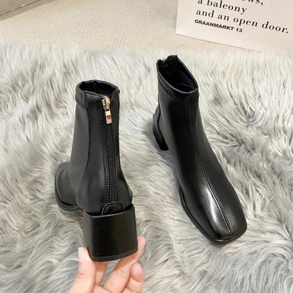 French Thin Square Toe Thick Heel Single Boots..