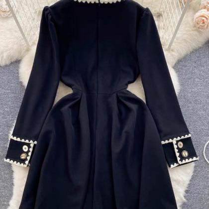 Elegant Dress,black Dress, Color Contrast Breasted..