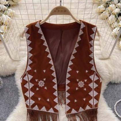 Bohemian Style Vest Cardigan, Ethnic, Embroidery..