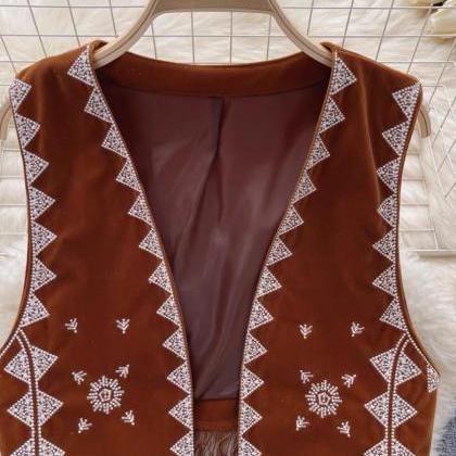 Bohemian Style Vest Cardigan, Ethnic, Embroidery..