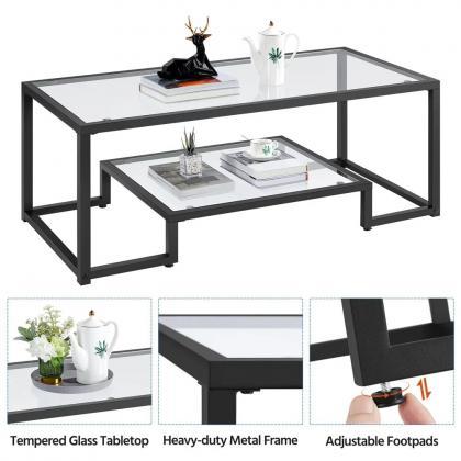 Modern Glass Coffee Table With Metal Frame, Black