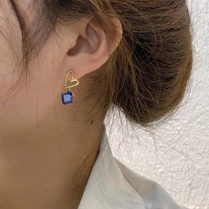 Lady Blue Design French Earrings For Women Hearts..