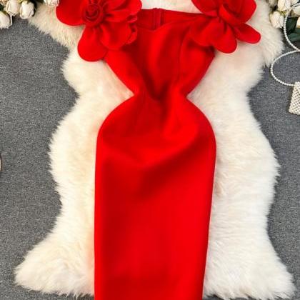 3d Flower Waist-slimming Dress Elegant Banquet..