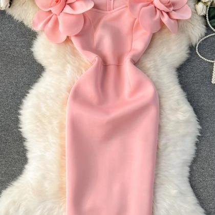 3d Flower Waist-slimming Dress Elegant Banquet..