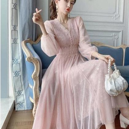 V-neck Fairy Dress, Soft Mesh Lace Dress