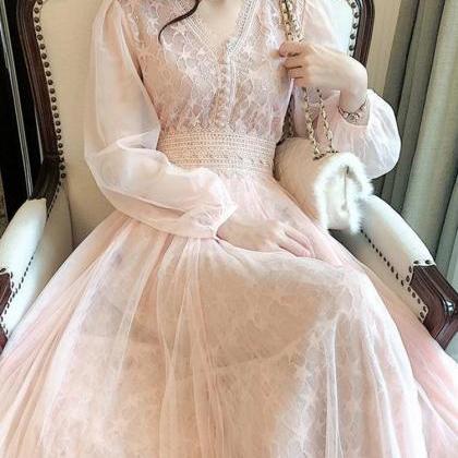 V-neck Fairy Dress, Soft Mesh Lace Dress